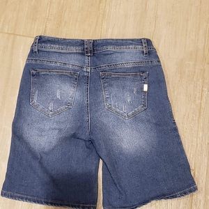 Distressed denim shorts